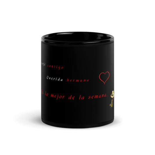 Taza negra brillante Querida Hermana