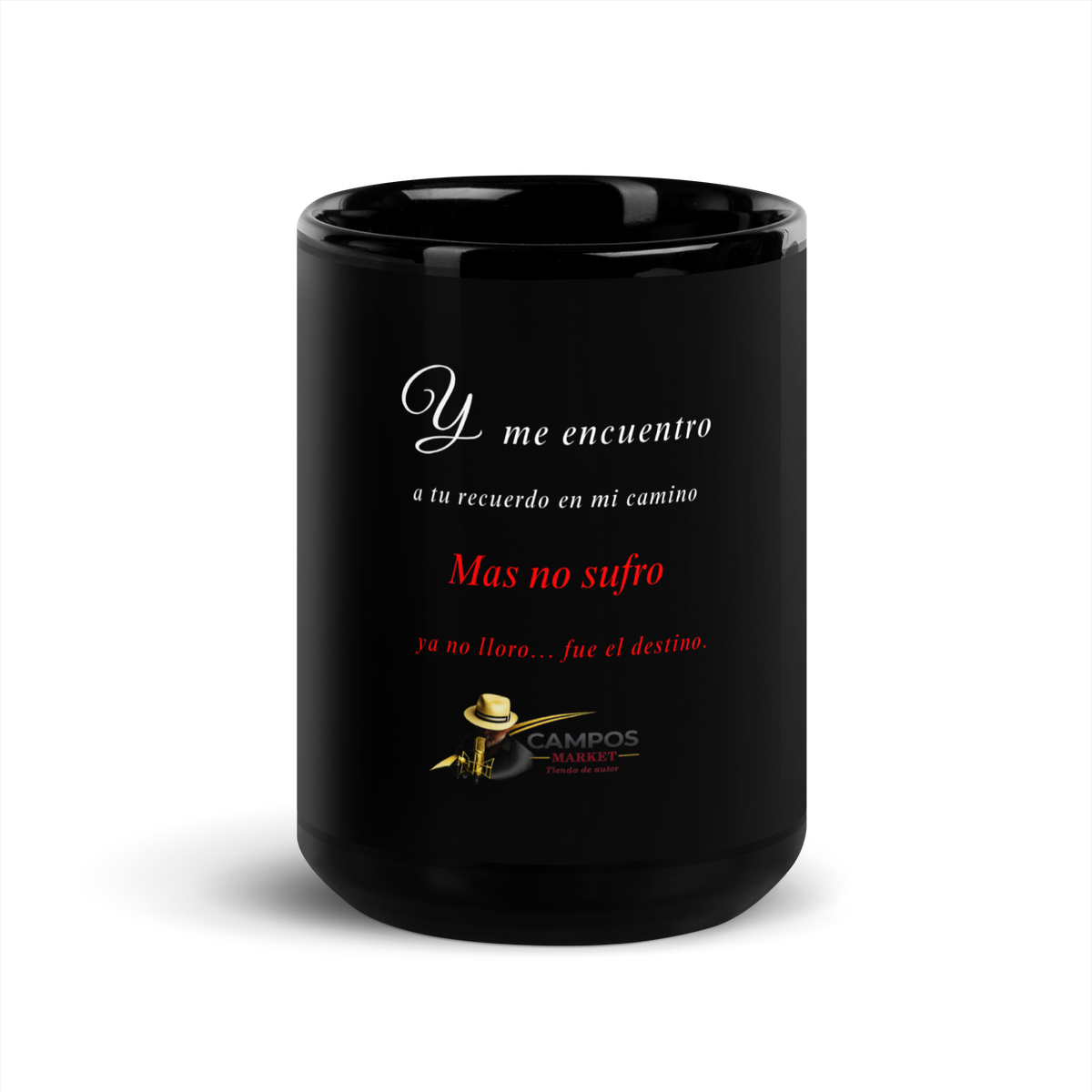 taza negra brillante cayendo telones
