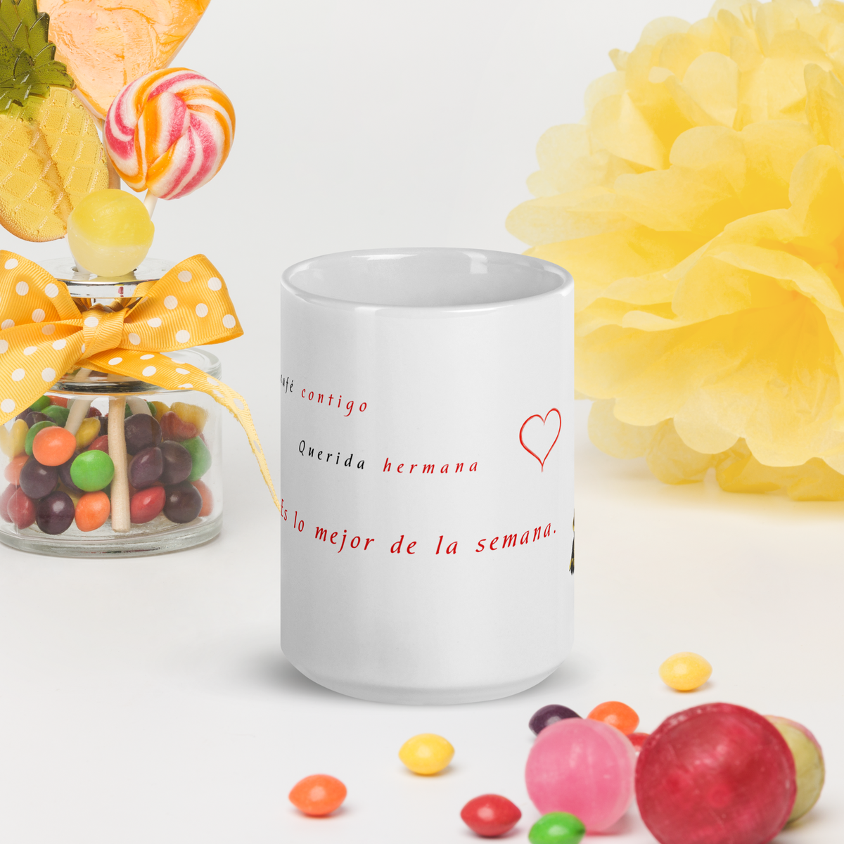Taza blanca brillante Querida hermana