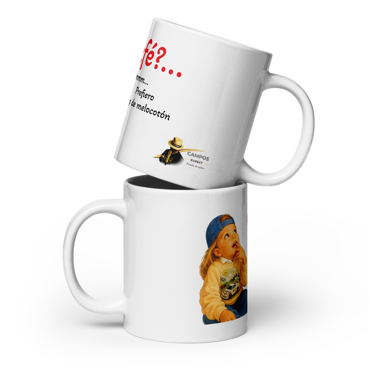 Taza blanca brillante jugo de melocotón